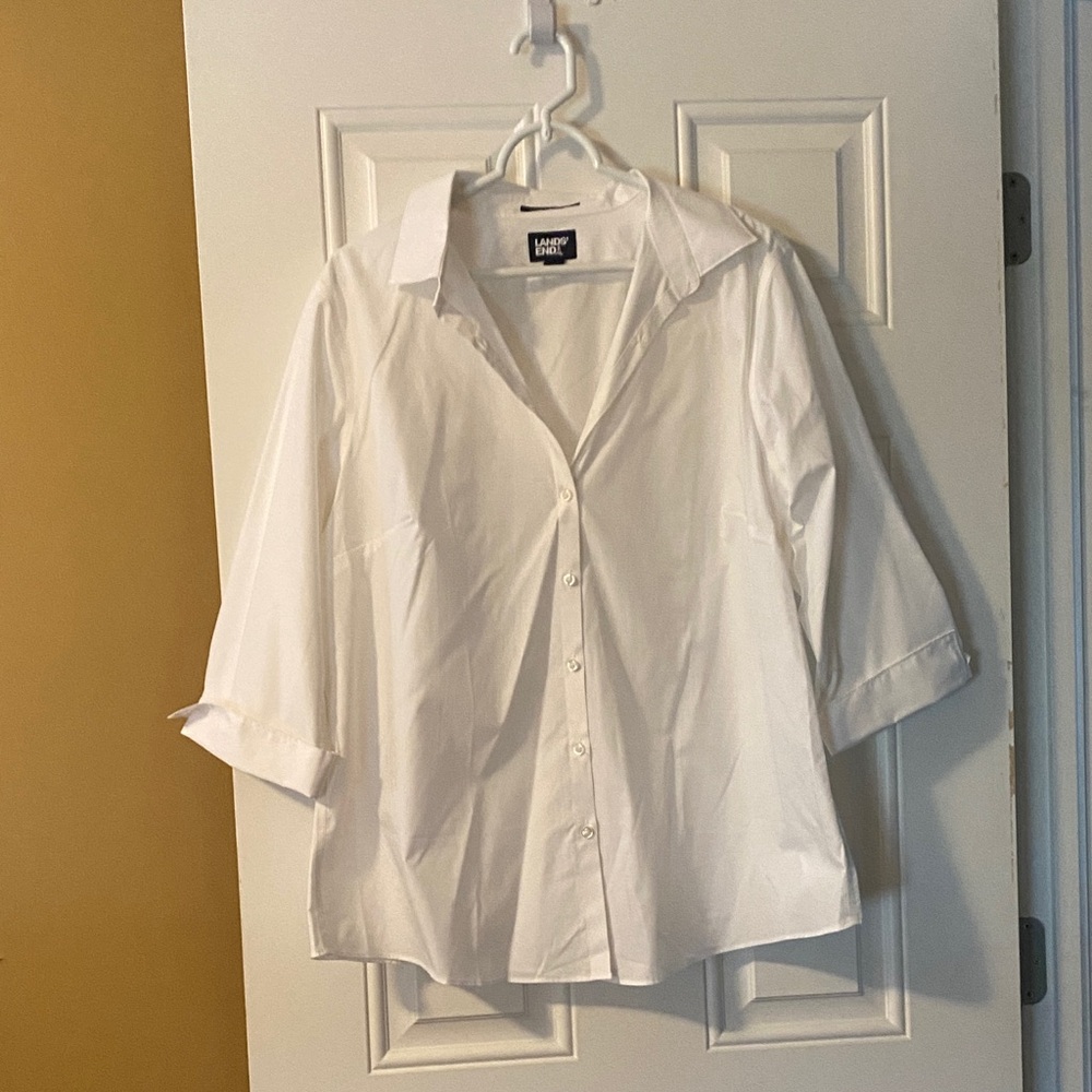 Lands' End Crisp White Collared Blouse